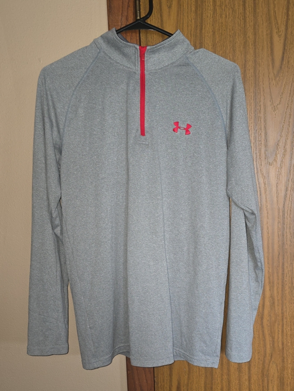 Under Armour Grey Long Sleeve Quarter-Zip Top with Red Accents